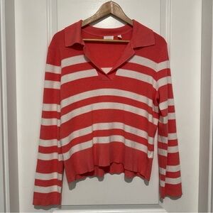 Cyrus Coral and White Striped Polo Knit Top